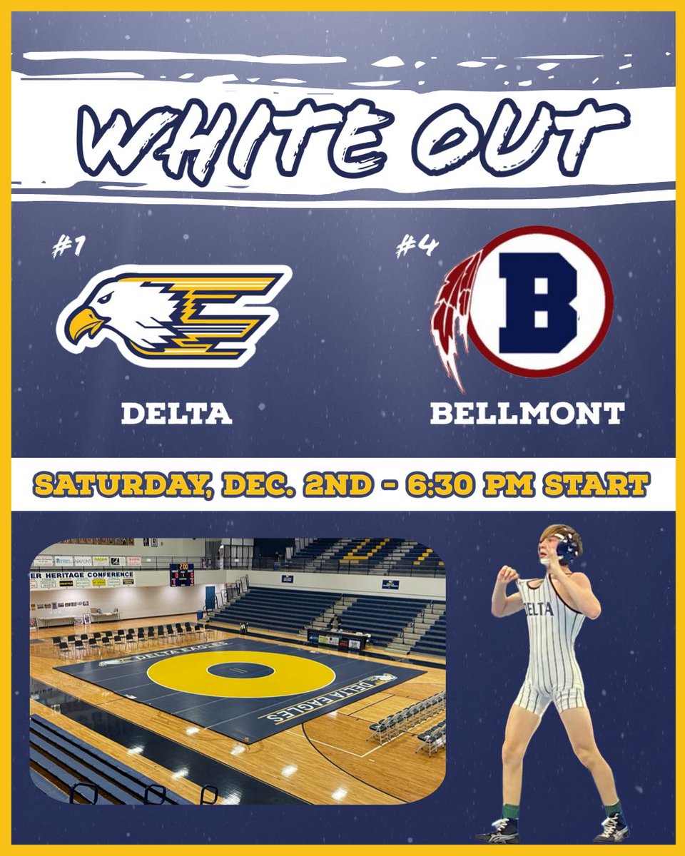 This week we have 2️⃣ HOME DUALS! Both duals are against ranked teams! Come show your support!

Thursday Night
We take on 1A #5 South Adams
» Start time is 6:30pm

Saturday Night
We take on 2A #4 Bellmont
» Start time is 6:30pm 
» White Out Theme ◽️
» Free Pizza to all students 🍕
