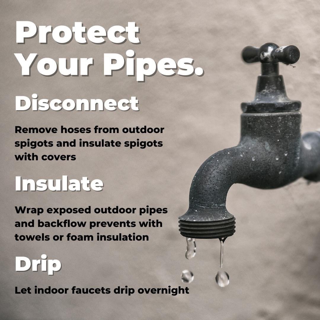 Is your home ready for winter?
Keep these tips in mind:
Remove hoses from outdoor spigots and insulate spigots with covers.
Wrap exposed outdoor pipes.
When temps drop, let indoor faucets drip overnight.
 #winterwonderland #winterweather #prepweek