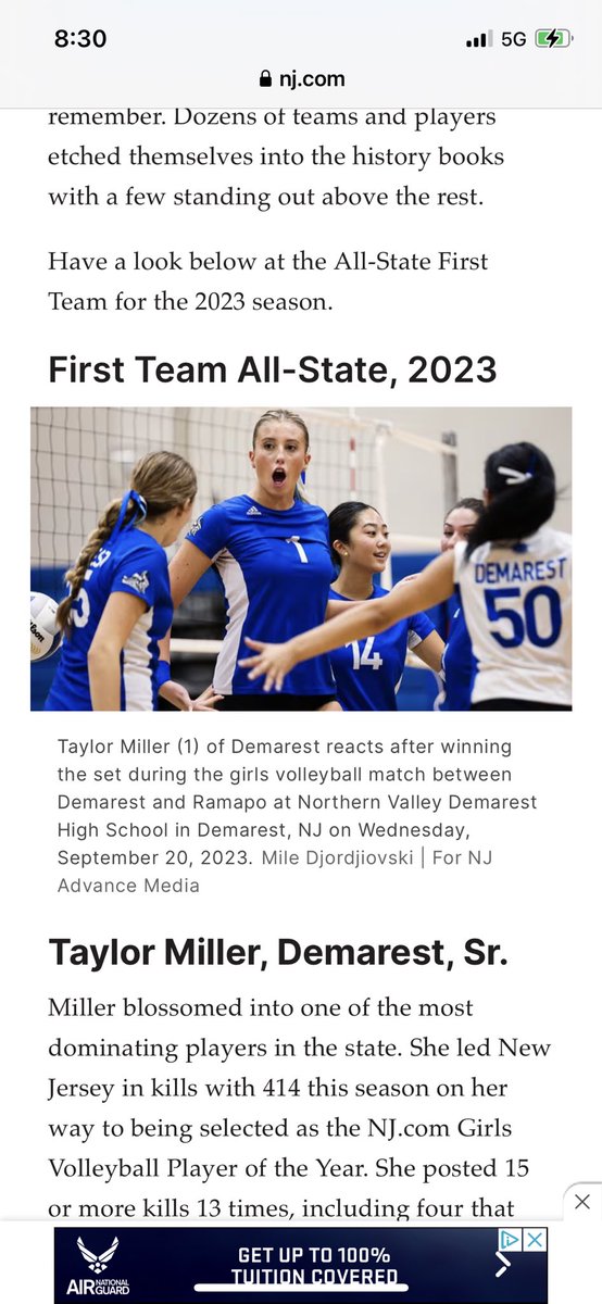 DemarestNv's tweet photo. Congratulations to Demarest’s Taylor Miller on being named Volleyball First Team All-State. @PJ_Potter @BSabatiniNVD @NVRHS_NJ @BigNorthConBNC https://t.co/DpKQhn6SX6