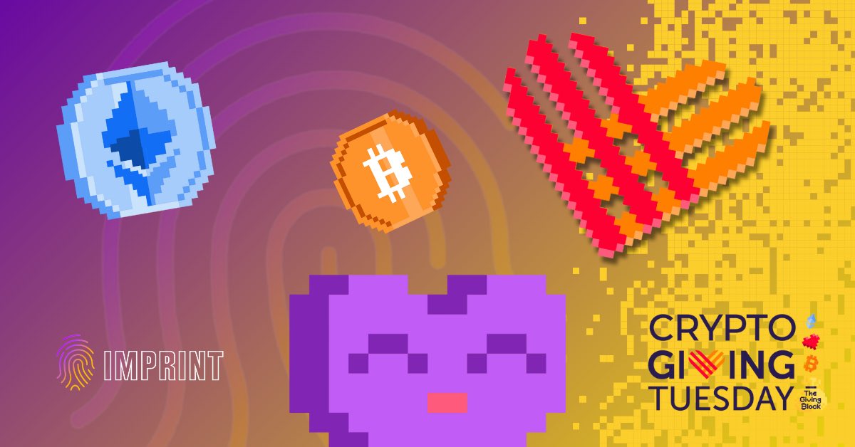 imprint_fund's tweet photo. Happy #CryptoGivingTuesday! Supporting our mission means supporting underfunded community initiatives.
 
It’s the biggest #CryptoPhilanthropy day of the year, join the #CryptoCommunity in using your crypto for good today: https://t.co/4aIQYJlf95 

@TheGivingBlock https://t.co/avV3zFpQpD