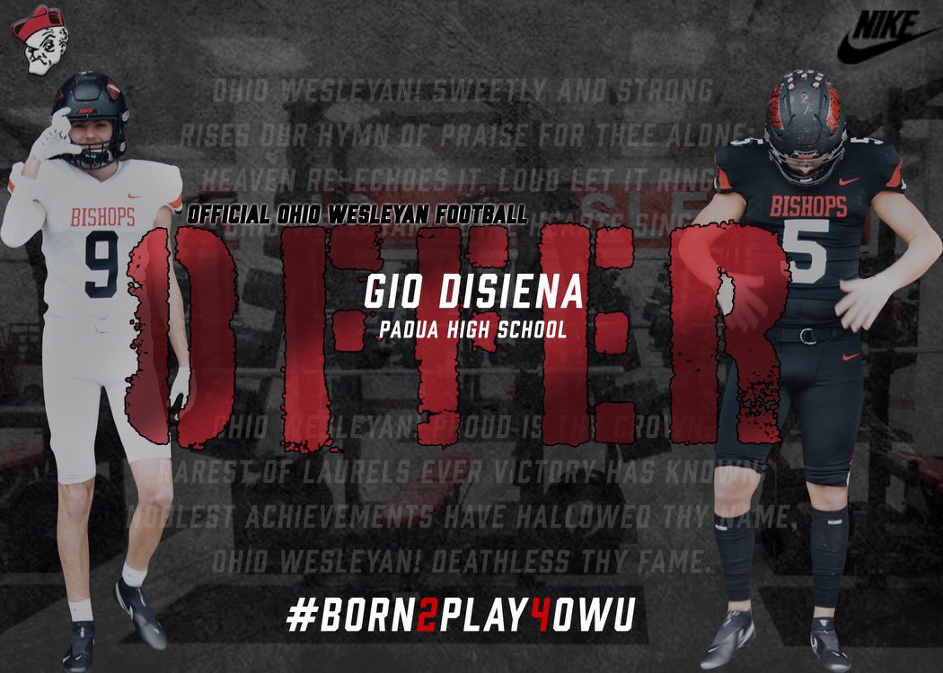 Had a great visit yesterday and grateful to say I received my 3rd roster spot offer from <a href="/OWUBishopFB/">Ohio Wesleyan Football</a> !!! <a href="/paduabruinsfb/">Padua Bruins Football</a> <a href="/CoachKubs33/">Kevin Kubit</a> <a href="/OWUCoachDelaney/">Pat Delaney</a> <a href="/CoachTomWatts/">Tom Watts</a>