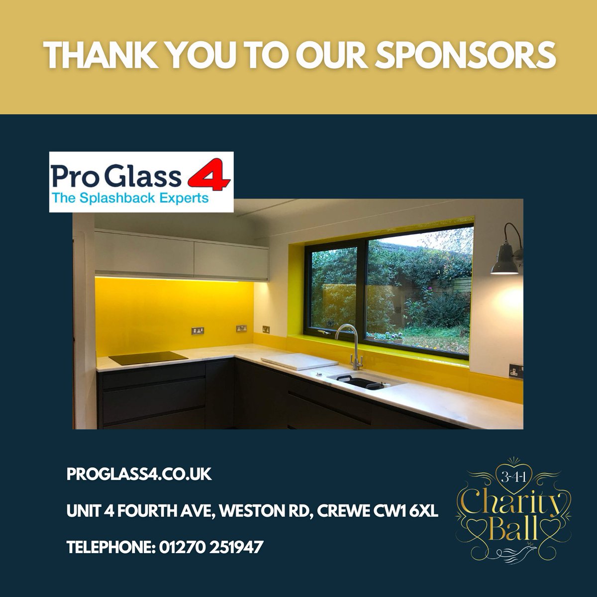 341charityball's tweet image. 🌟 We're thrilled to announce @proglass4uk as a proud sponsor for the upcoming 3-4-1 Charity Ball! 🎉 Experience the elegance and functionality of glass splashbacks with Pro Glass 4. Proudly supporting the 3-4-1 Charity Ball! #ProGlass #CharityBallSponsor #GlassSplashbacks