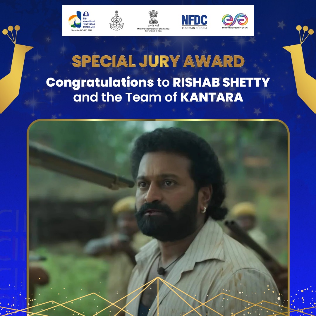 Earning a mention from the Jury is always significant, and this year, @shetty_rishab attains the Special Jury Award at #IFFI54 for his film Kantara. What a memorable moment!