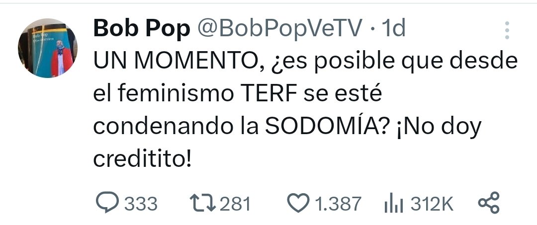 Para que veáis la manipulación misógina de un habitual en esto de echar mierda a mujeres: <a href="/BobPopVeTV/">BobPopVeTV</a>
Feministas recuerdan que cada vez más chicas llegan a urgencias por desgarros. <a href="/BobPopVeTV/">BobPopVeTV</a> llama a todas TERF. A este tío lo tienen contratado en varios sitios de "izquierdas".