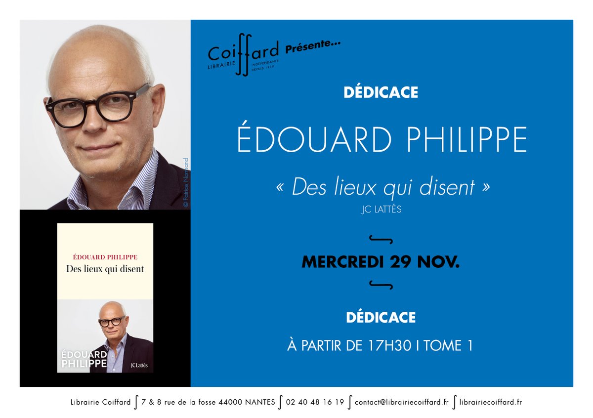 Rendez-vous demain à la librairie à 17h30 pour une séance de dédicaces avec <a href="/EPhilippe_LH/">Edouard Philippe</a> 🖊️📖
"Des lieux qui lisent" <a href="/editionsLattes/">Éditions JC Lattès</a>