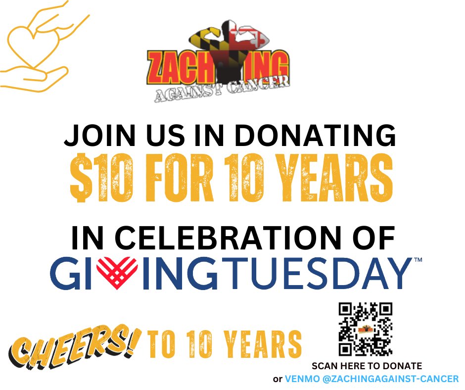 ZachingVsCancer's tweet photo. 💪𝙅𝙤𝙞𝙣 𝙪𝙨 𝐭𝐨𝐝𝐚𝐲 𝐨𝐧 #𝐆𝐈𝐕𝐈𝐍𝐆𝐓𝐔𝐄𝐒𝐃𝐀𝐘 𝙘𝙚𝙡𝙚𝙗𝙧𝙖𝙩𝙞𝙣𝙜 𝟏𝟎 𝙮𝙚𝙖𝙧𝙨 𝙤𝙛 𝙕𝙖𝙘𝙝𝙞𝙣𝙜 𝘼𝙜𝙖𝙞𝙣𝙨𝙩 𝘾𝙖𝙣𝙘𝙚𝙧! 
Your $10 donation will make a BIG DIFFERENCE! 
Donate here-https://t.co/JFRvVzQ1cY
𝗢𝗥 𝗩𝗘𝗡𝗠𝗢: ZachingAgainst-Cancer https://t.co/v6aoNXCiSN