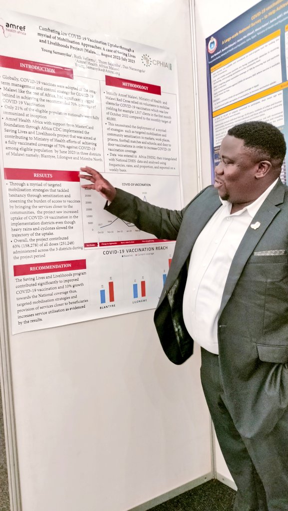 thom_salamba's tweet photo. Excited to be part of #CPHIA2023 in Zambia where I have been privileged to present a poster on the lessons we have learned at @amref_malawi while implementing the Saving Lives and Livelihoods project funded by @MastercardFdn through @AfricaCDC https://t.co/URvtfM2Ibo