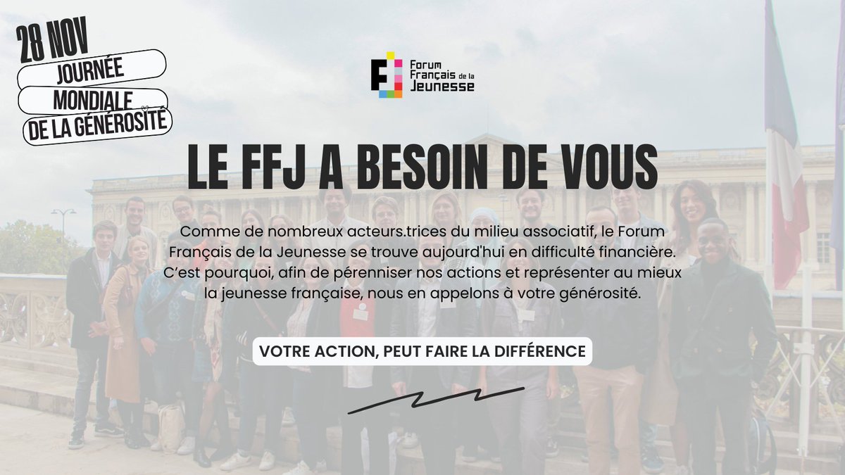 En cette période délicate, notre engagement envers la jeunesse française est plus fort que jamais, mais nous faisons face à des défis financiers.

🌐 Votre action peut faire la différence, en donnant ou en relayant ce post.  bit.ly/46PBash

Merci à tous.tes 🤝