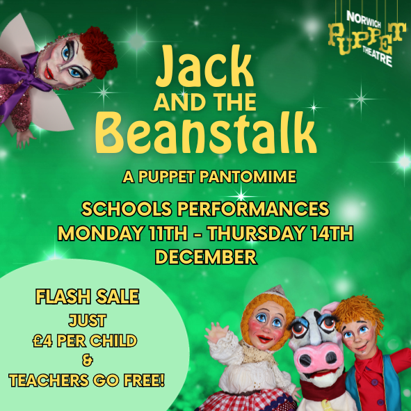 #Norfolkschools we have a cheeky offer on school tickets to our puppet pantomime Jack and the Beanstalk! Come and see this laugh-out-loud show and cheer on Jack and his cow, Pat!