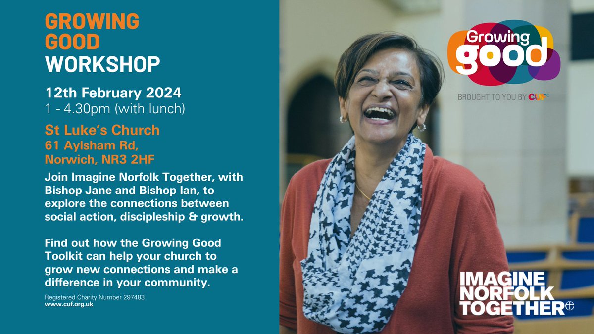 Sign up now for your free place at this exciting workshop happening in February in partnership with <a href="/churchurbanfund/">Church Urban Fund</a> 
#growinggood
buytickets.at/imaginenorfolk…