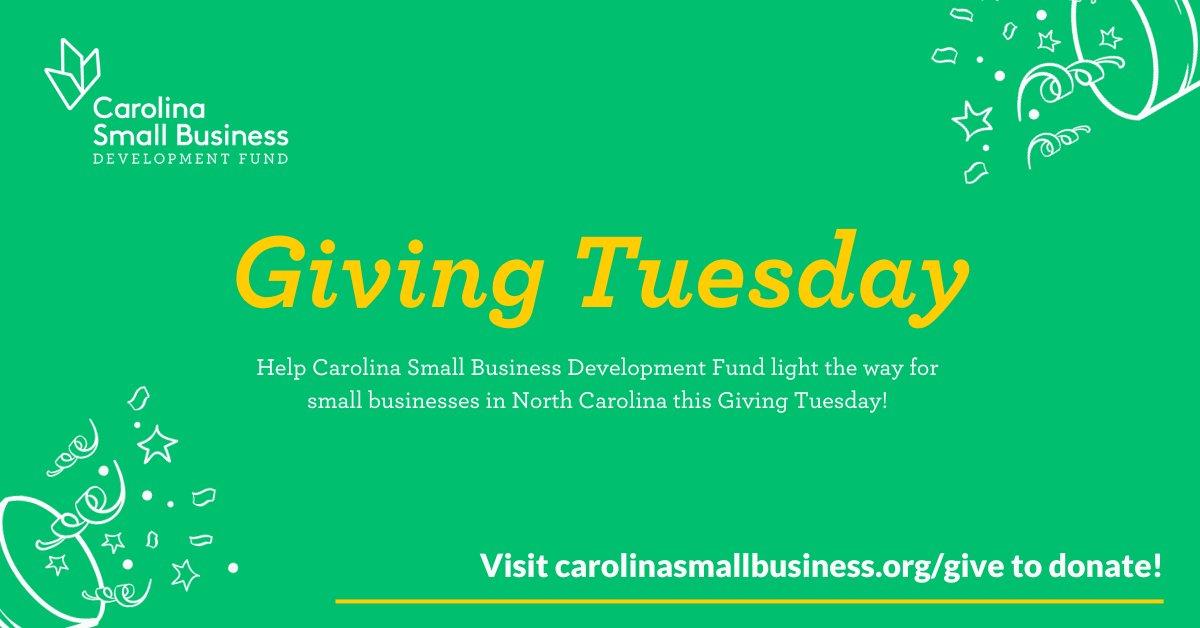 It's Giving Tuesday!

At CSBDF, we're striving to create economic opportunity for all people in North Carolina. Help us as we continue to provide that spark this Giving Tuesday by visiting carolinasmallbusiness.org/give to donate!
