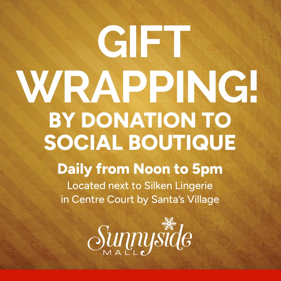 SunnysideMall's tweet photo. Gift Wrapping for a cause! Support Social Boutique and get your gifts wrapped โ open daily from noon until 5pm.
#SunnysideMall #ShoppingMall #Bedford #TalkBedford #BedfordNS #Halifax https://t.co/IBI61YxWW5