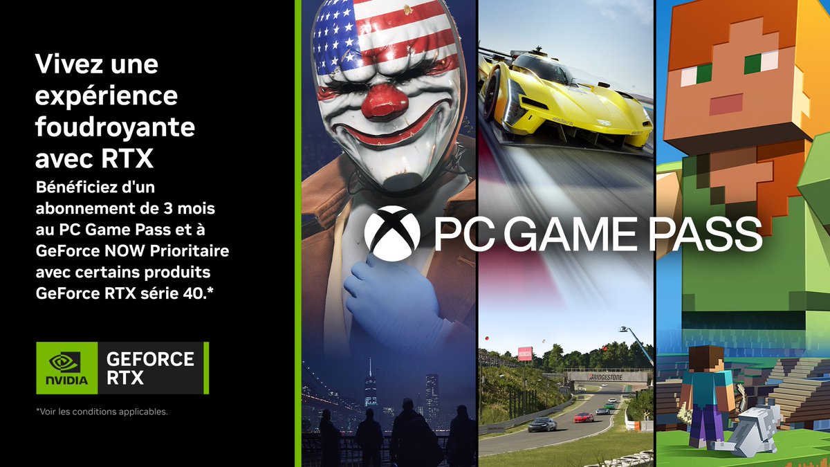 NVIDIAGeForceFR's tweet image. Vivez une expérience foudroyante avec RTX ⚡💚

Bénéficiez d&apos;un abonnement de 3 mois au PC Game Pass et au programme GeForce NOW Prioritaire pour tout achat d&apos;une carte graphique GeForce RTX Série 40 éligible ! 

➡ nvda.ws/3R20GEN

#BeyondFast #RTXOn