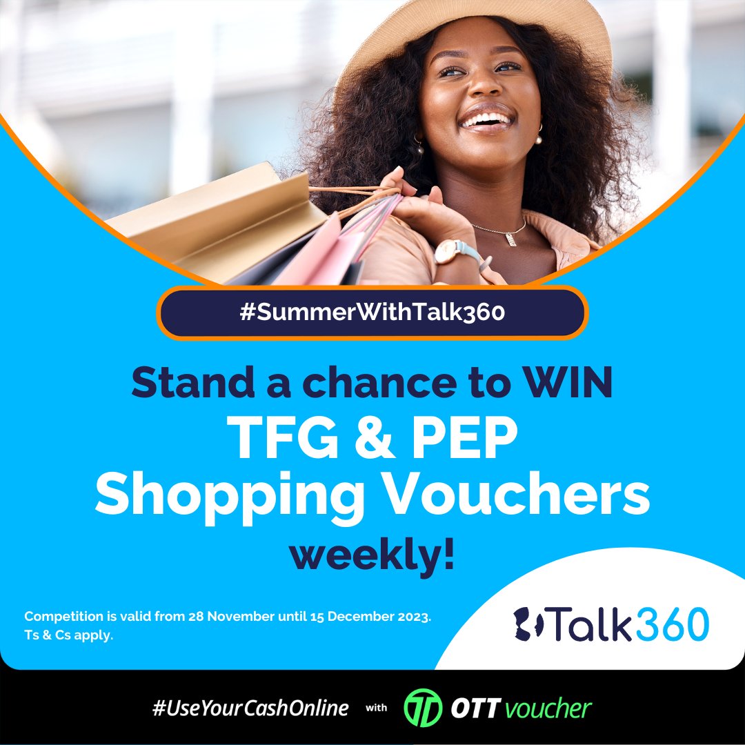ottvoucherza's tweet photo. Get ready for the ultimate #SummerWithTalk360! ☀️🤩

Throughout November and December, @Talk360za is giving away shopping vouchers from TFG and PEP worth R500 each to get you ready for the summer you deserve! 

Check out our FB page to see how to enter 💪

Ts &amp; Cs Apply https://t.co/K2g7usPBio