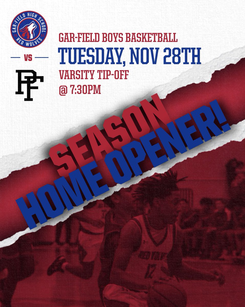GFHSBoysBball's tweet image. GAME DAY IS BACK!!! 
Come support your Red Wolves tonight for our season HOME opener! Tip-off @ 7:30 PM @ Gar-Field HS ❤️‍🔥🏀 #GFStrong
Tickets sold on ticketspicket.com ❗️