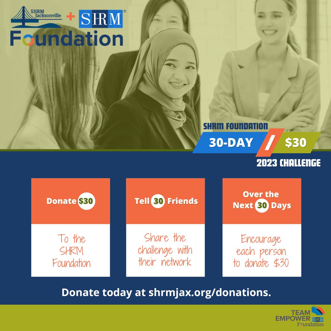 Today is #GivingTuesday - please support SHRM Foundation efforts to ensure that 2024 will also be a year where the world of work works for all. Donate Today. donate.shrmfoundation.org

#SHRMJAX #SHRMFoundation #teamempower #donatetoday #GivingTuesday