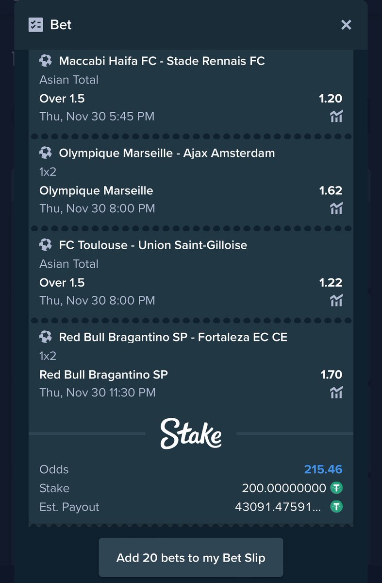 Good Midweek 200 odds on stake

Register your STAKE account here 👉 stake.com/?c=nGVN9bXW

Play game here 👉 stake.com/sports/home?ty…

Promo code Mrbayo 

Contact t.me/JoyEpos for easy deposits.
