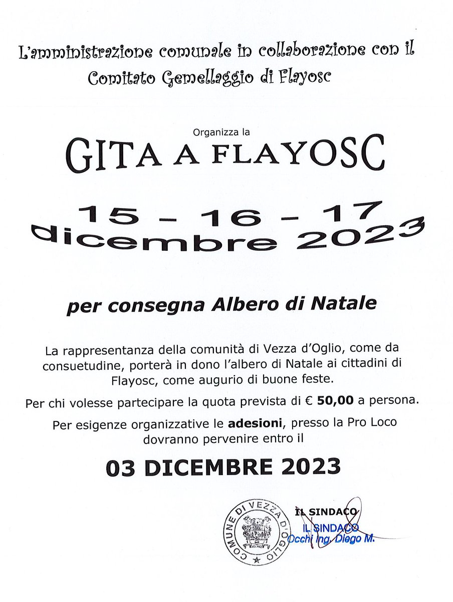 ComunediVezza's tweet photo. Gemellaggio con Flayosc.
Organizzazione della gita del 15,16 e 17 dicembre 2023 Prenotazioni entro il 3 dicembre 2023 https://t.co/9aadyokcPm