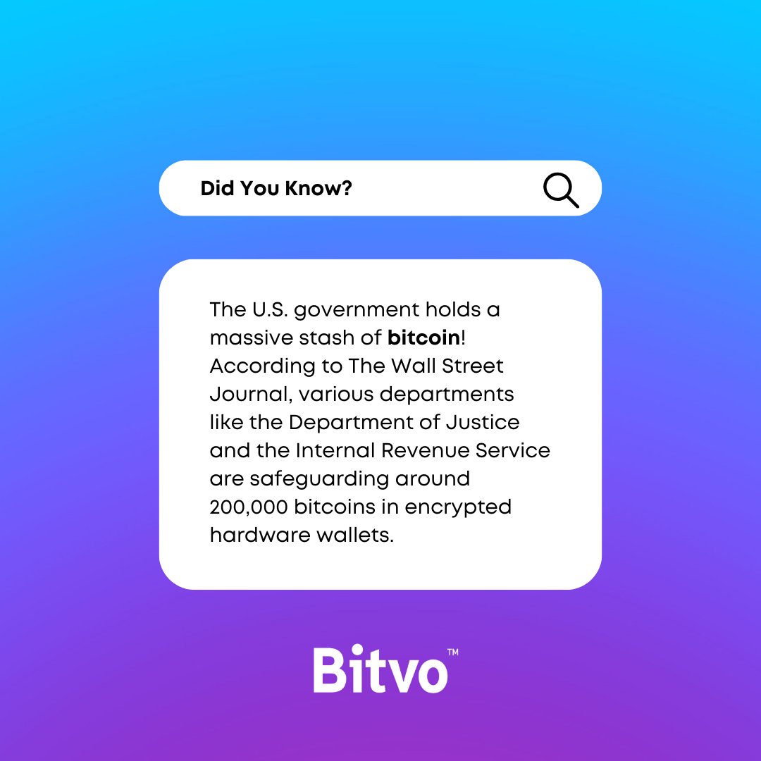 Did you know the U.S. Government holds a massive stash of Bitcoin? 💰 According to The Wall Street Journal, various departments are safeguarding around 200,000 bitcoins in encrypted hardware wallets. Stay in the loop with the latest crypto news! #Bitcoin #Crypto