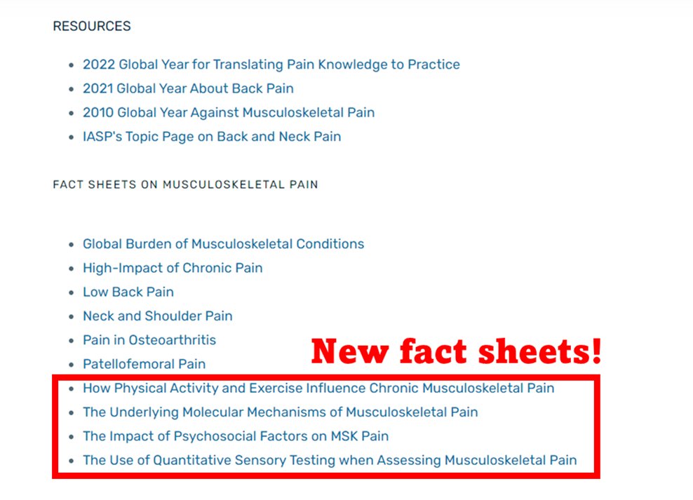 📚 Exciting news! @MSK_SIG_IASP has just released new fact sheets delving into the underlying mechanisms of chronic MSK pain. Dive into the details and explore a wealth of free resources on MSK pain. Check it out here: iasp-pain.org/group/musculos… @IASPpain @CNAP_AAU @Road_Cag