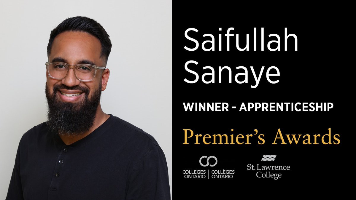 SLC_Alumni's tweet photo. Congratulations to Saifullah Sanaye, #2023PA Premier's Award winner of the Apprenticeship category, and all SLC nominees for Premier's Awards, recognizing college graduates making important social and economic contributions to Ontario. https://t.co/o8bd9pB6cE @whatsinsideslc https://t.co/g4EtoSsItU