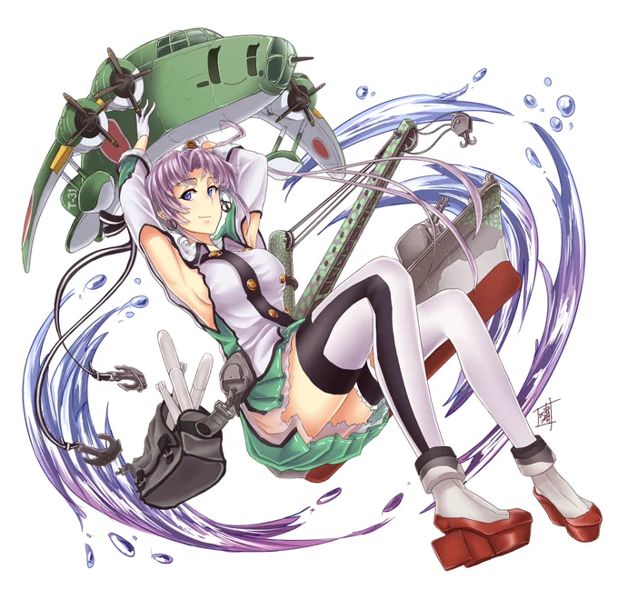 ニーハイの絵全然なかった。かなり古い絵ばかり。キズナイーバーののりちゃん、セブンスドラゴンのヤイバ、艦これの秋津洲 #いいニーハイの日 