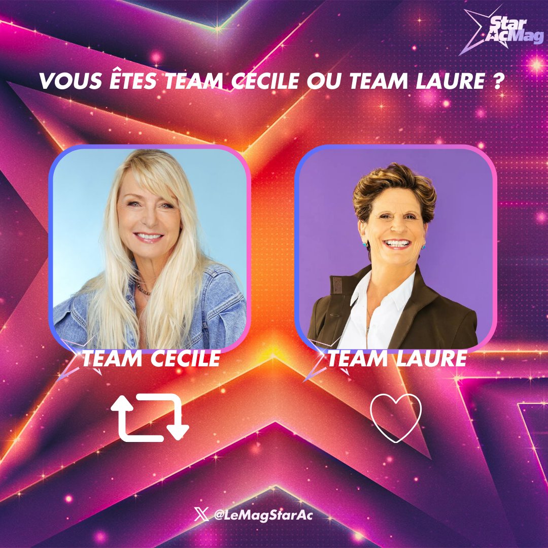 LeMagStarAc's tweet photo. Vous êtes plutôt #TeamCecile ou #TeamLaure ?

👉#RT pour Cecile
👉#FAV pour Laure

#StarAcademy #StarAcademyLive https://t.co/UEg3cDPVkY