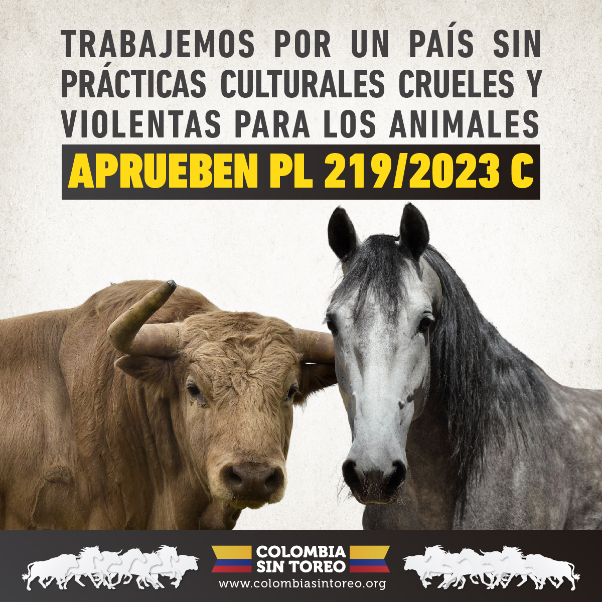 ¡Momento decisivo para caballos y toros en Colombia!
Necesitamos que miembros de Comisión VI de <a href="/CamaraColombia/">Cámara de Representantes de Colombia</a> aprueben iniciativa 219/2023C, para que el país avance en una transformación cultural que promueva el respeto por los animales.
¡Queremos una #ColombiaSinToreo! 
🐎🇨🇴🐂