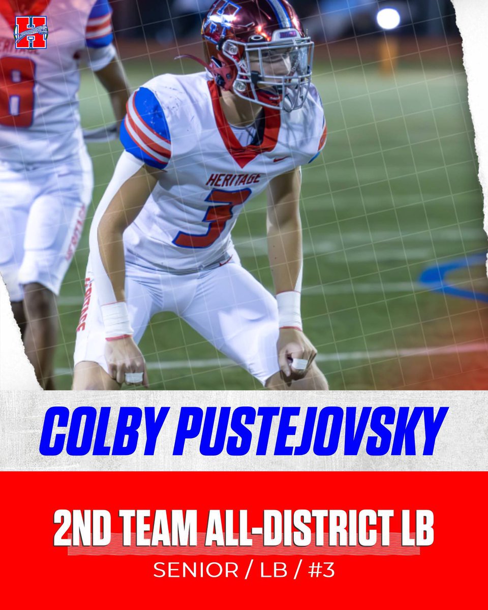 Congratulations to 2nd Team All-District 8-5A Linebacker Colby Pustejovsky! 

49 Tackles
4 TFL
1 Sack
1 FF
2 FR
1 INT
5 PBU
1 QBH
1 Fumble Returned for TD

#FIGHT #WAR #GD2BAJ