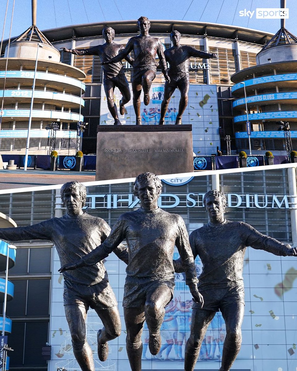 Man City have revealed new statues of club legends Colin Bell, Francis Lee and Mike Summerbee at Etihad Stadium 🏟️