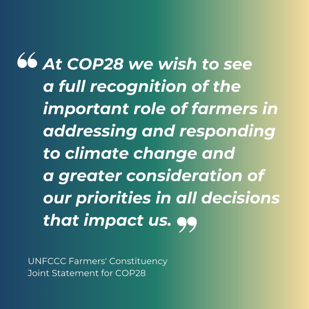 #ICYMI: The
<a href="/UNFCCC/">UN Climate Change</a>
#FarmersConstituency urges world leaders at #COP28UAE to recognise the pivotal role of #farmers in addressing #ClimateChange.  It’s time for a #FarmerDriven Approach to #ClimateAction! #COP28