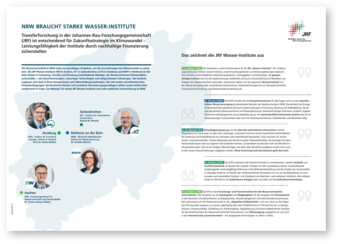 Die #Wasserwirtschaft in #NRW steht vor gewaltigen Aufgaben, um die Auswirkungen des #Klimawandel|s zu schultern. Die JRF-Wasser-Institute leisten hierzu in #Forschung, #Transfer und #Beratung entscheidende Beiträge. #klimaresilient ➡️lnkd.in/ekRjC8RK