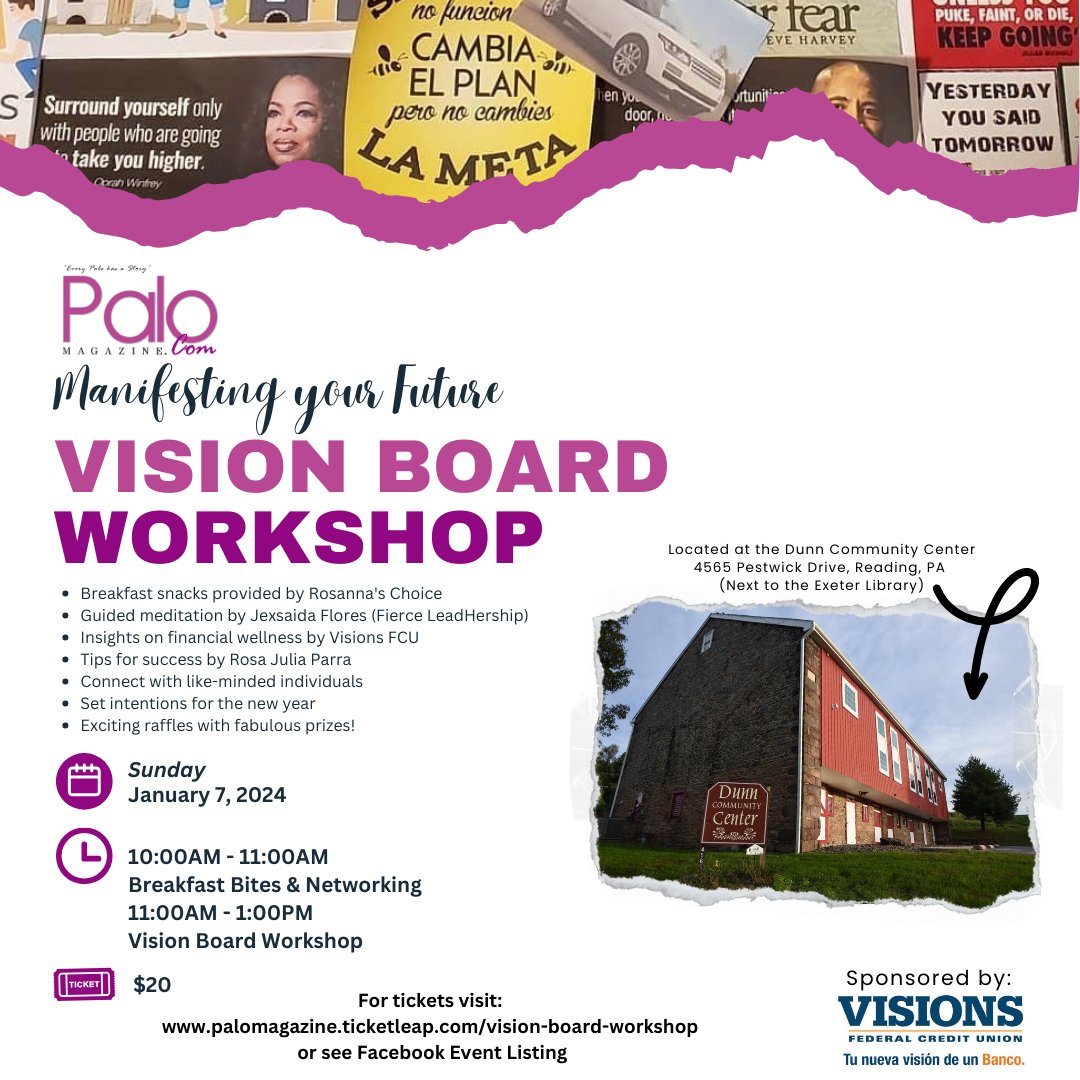 ElPaloMagazine's tweet photo. Step into the new year with purpose &amp; creativity at the Palo Magazine Vision Board Workshop. Blend mindfulness, financial awareness, &amp; creative expression! Join us on Sunday, January 7, 2024, from 10AM to 1PM as we embark on a journey of self-discovery. https://t.co/Tgp5OVPQRM https://t.co/0BccOV3xtd