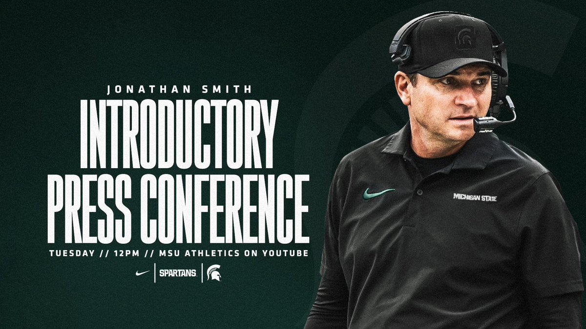 Jonathan Smith will be officially introduced as the 26th Head Coach in MSU Football history today. His press conference will begin at 12pm ET. 💻 | bit.ly/3RmZ0ak 📺 | Live on BTN #GoGreen