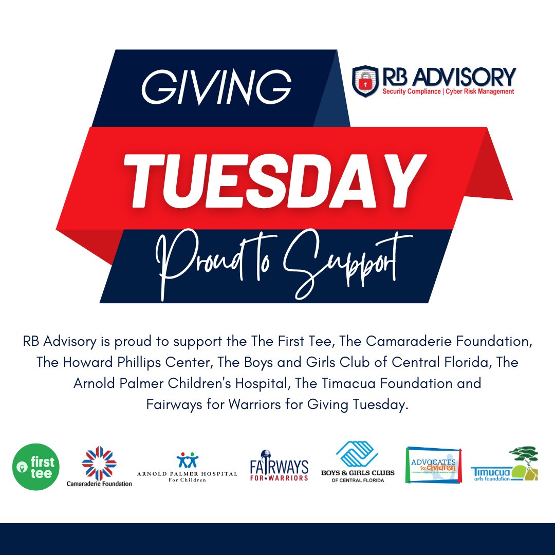 Happy #GivingTuesday from #RBAdvisory!

Today, we celebrate the spirit of generosity & community. RB Advisory proudly support these orgs

#TheFirstTee #FairwaysforWarriors
#BoysandGirlsClubs #ArnoldPalmerHospital #HowardPhillipsCenter #TimacuaArts
#CamaraderieFoundation