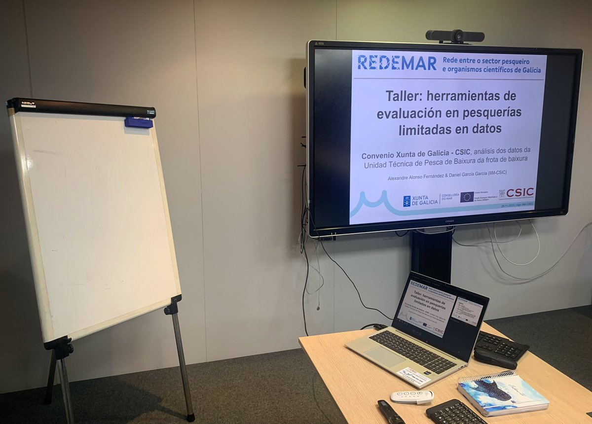 Fanequeiro's tweet photo. Esta mañana celebramos un taller introductorio a metodologías aplicadas en la evalución de pesquerías limitadas en datos 💻🎣📊
contamos con la presencia de nuestros compañeros de la @MarXunta y @FisheriesIIM
Acción financiada por #REDEMAR @Xunta #FEMP
#Galicia #pescaartesanal https://t.co/mTQj1fVw0c