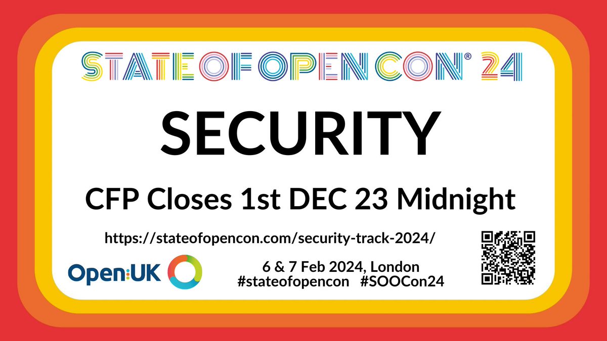 OpenUK (@openuk_uk) on Twitter photo 🚨 Calling all security mavens! 🛑 Don't miss the chance to contribute to the Security Call for Papers! 📑 Share your innovative ideas and research with the community. Time is ticking – submit before December 1st! ⌛️ <a href="/sublimino/">Andrew Martin ⚡☸️</a> <a href="/RebeccaRumbul/">Dr Rebecca Rumbul</a> buff.ly/3RiKjER 🚨 Calling all security mavens! 🛑 Don't miss the chance to contribute to the Security Call for Papers! 📑 Share your innovative ideas and research with the community. Time is ticking – submit before December 1st! ⌛️ <a href="/sublimino/">Andrew Martin ⚡☸️</a> <a href="/RebeccaRumbul/">Dr Rebecca Rumbul</a> buff.ly/3RiKjER