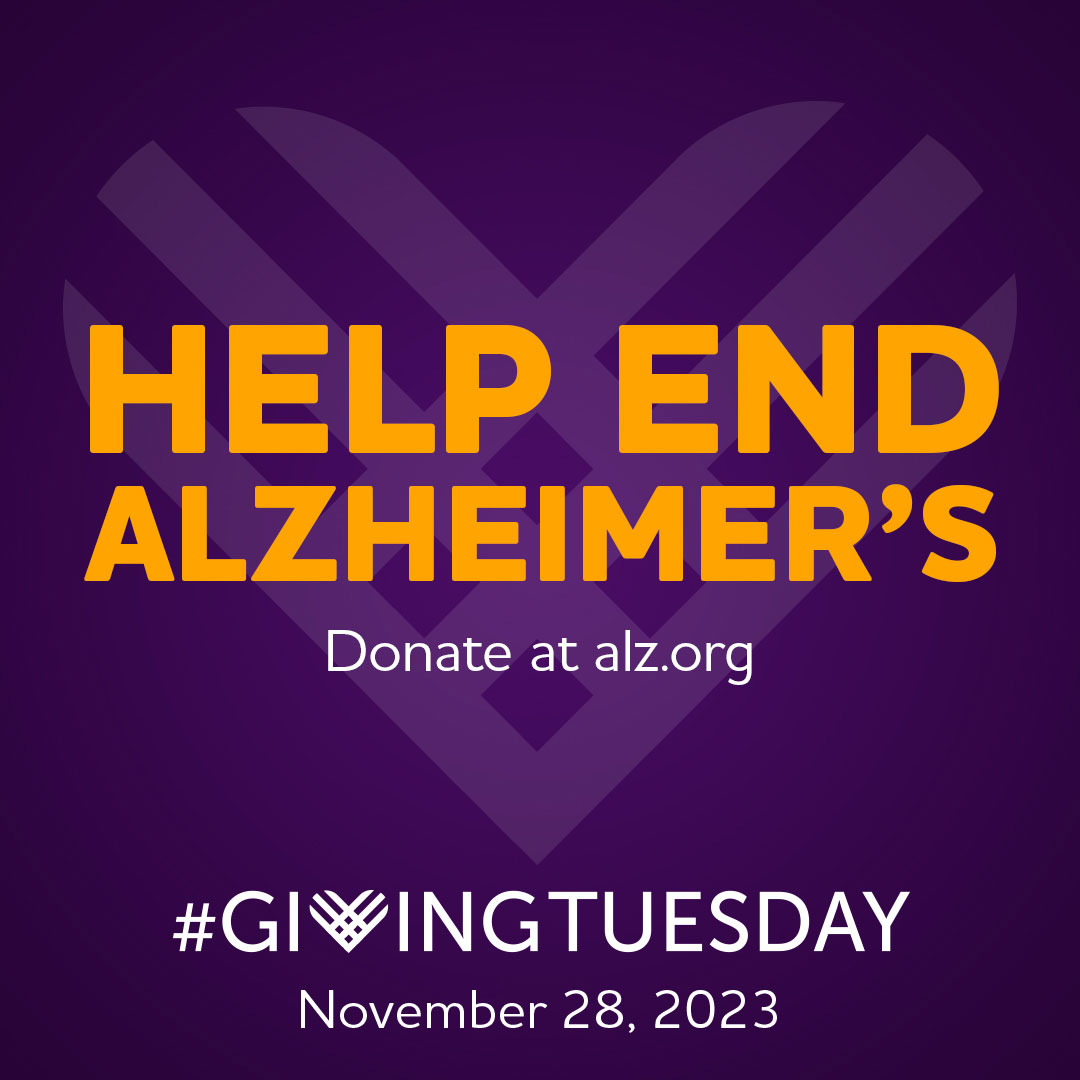 Today is #GivingTuesday! Let’s make it a record-breaking day for the fight to end Alzheimer’s. Make a donation and share why this cause is close to your 💜. alz.org/donate #ENDALZ