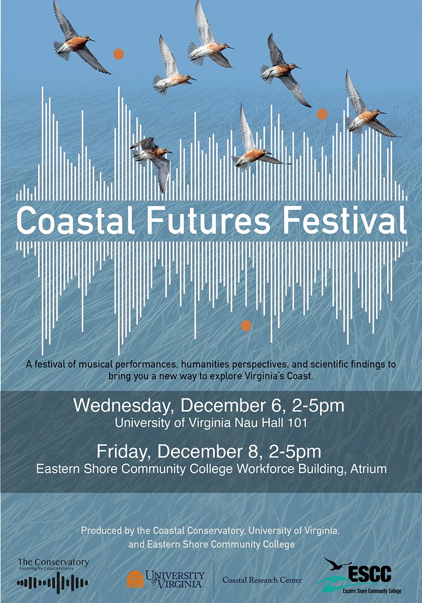 Mark your calendars! Next Wednesday, December 6 will be The Coastal Conservatory’s 2023 Coastal Futures Festival in Nau Hall from 2-5pm. Featuring an album release (“Soundscapes of Restoration” by @matthewburtner) and research talks from @Karen_McG2 and @matt_reidenbach