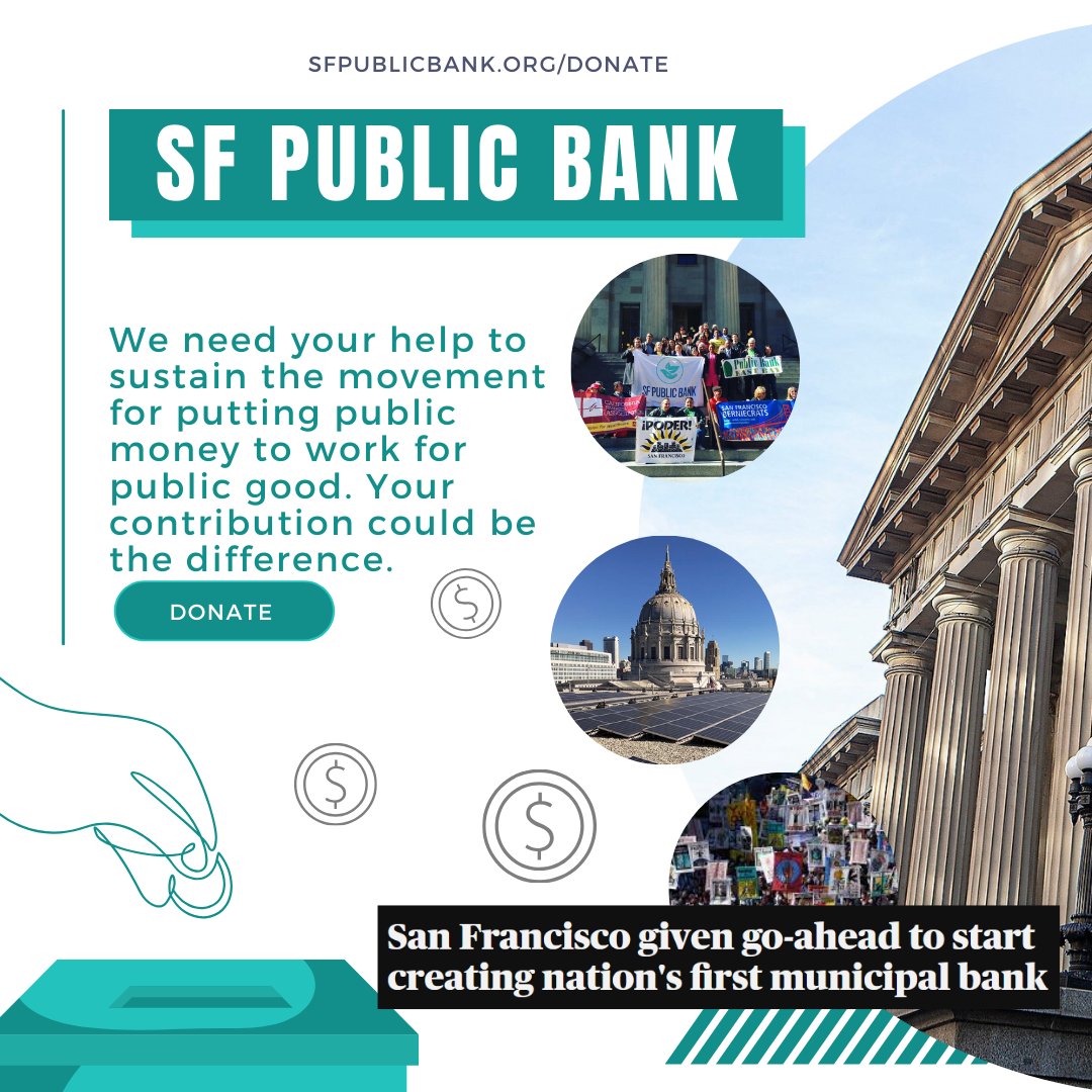 We need your help to sustain our work. Please give today, make a deposit on a future where there's always money for truly affordable housing, a carbon free economy, local enterprise, public transit, education and anything we the people decide we need. sfpublicbank.org/donate