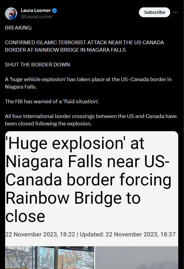 jitterflugerpug's tweet photo. @LauraLoomer Hi Laura,

You tweeted this less than an hour after the crash at the Rainbow Bridge, and it is still up on your page at this moment. Do you plan on keeping this misinformation up on your page? You are an 'investigative journalist' after all, do you care about your integrity? https://t.co/wHpE4EZelI