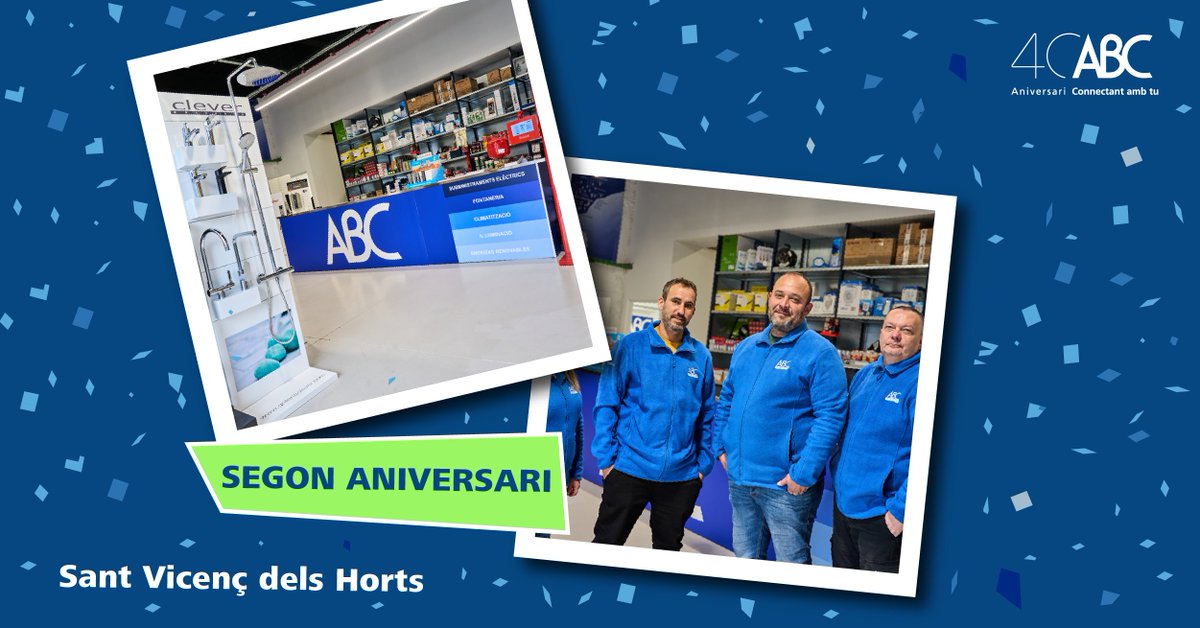 ABCgrup's tweet photo. ✨Estem molt contents 💙 i agraïts de poder celebrar el nostre segon aniversari 🎉 amb tots vosaltres.😉

👉T'esperem a la nostra botiga per ajudar-te amb tot el que puguem.👏

#ABCgrupdistribució #ABCgrup #ABCsuministres #ABC #connectemambtu https://t.co/YHvywLICmf