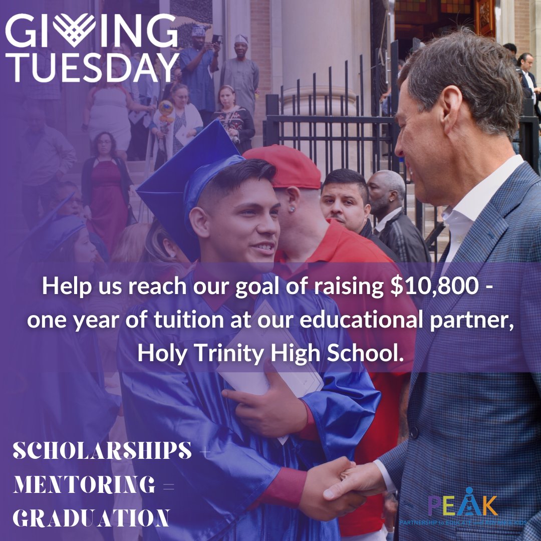 Join our Giving Tuesday mission! Help us reach our $10,800 goal, covering one year of tuition at Holy Trinity for a new PEAK scholar. Your support welcomes a freshman setting the stage for 156 transformative high school Tuesdays. Click the link in our bio to donate today. #peak