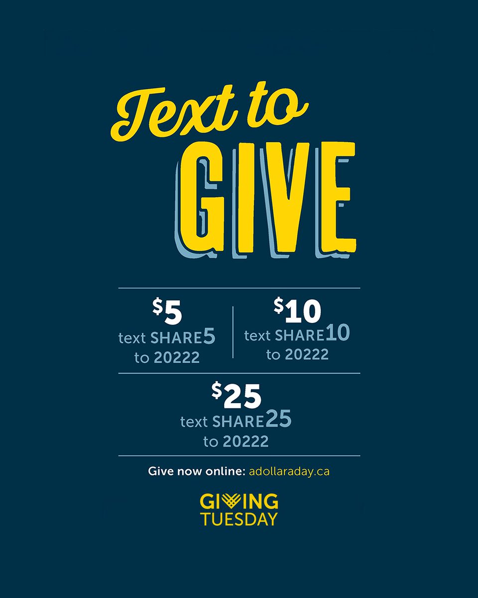 There's still time to give this #GivingTuesday💛

If you'd like to donate to Dollar A Day to help us fund mental health &amp; addictions facilities across the country, check out the text-to-give options below! 👇📱