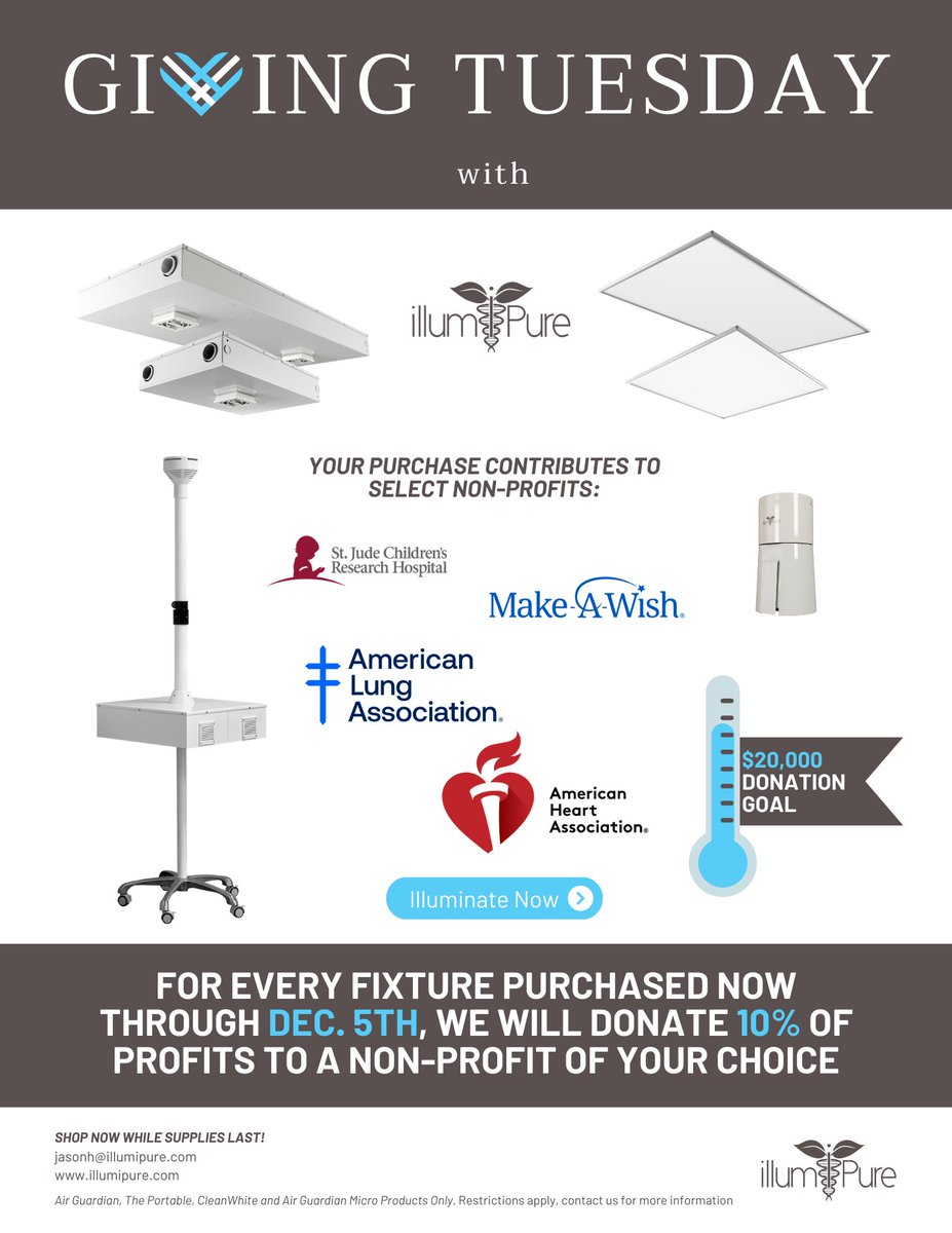 illumiPureLED's tweet photo. This #GivingTuesday, light up your life and the lives of others with @illumiPure! For every fixture purchased by Dec 5th, 10% of profits will be donated to a non-profit of your choice. Our goal: $20,000 for a positive impact. Choose @illumiPure! 

#HealthyLiving #GiveBack https://t.co/fHDhYb74ZC