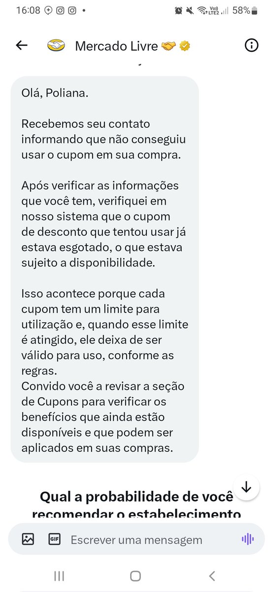 Poliiluz's tweet photo. Quando você consegue adicionar o cupom de 1000 no @MercadoLivre e recebe isso como resposta. Mesmo mostrando o print que eu consegui adicionar o cupom, mas o sistema estava sobrecarregado de tanta gente tentando adicionar esse cupom. #MercadoLivre #blackfridaymercadolivre #cupom https://t.co/yNOM6jIvvV