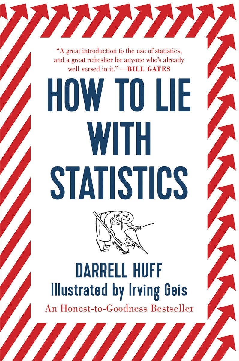 "How to Lie with #Statistics": amzn.to/47QzUWw 
Amazing little book, full of stories. It is dated and old, but the #StatisticalLiteracy concepts it teaches are timeless and more relevant today than ever. I used this in the #DataEthics class that I taught at <a href="/GMU_COS/">College of Science</a>.