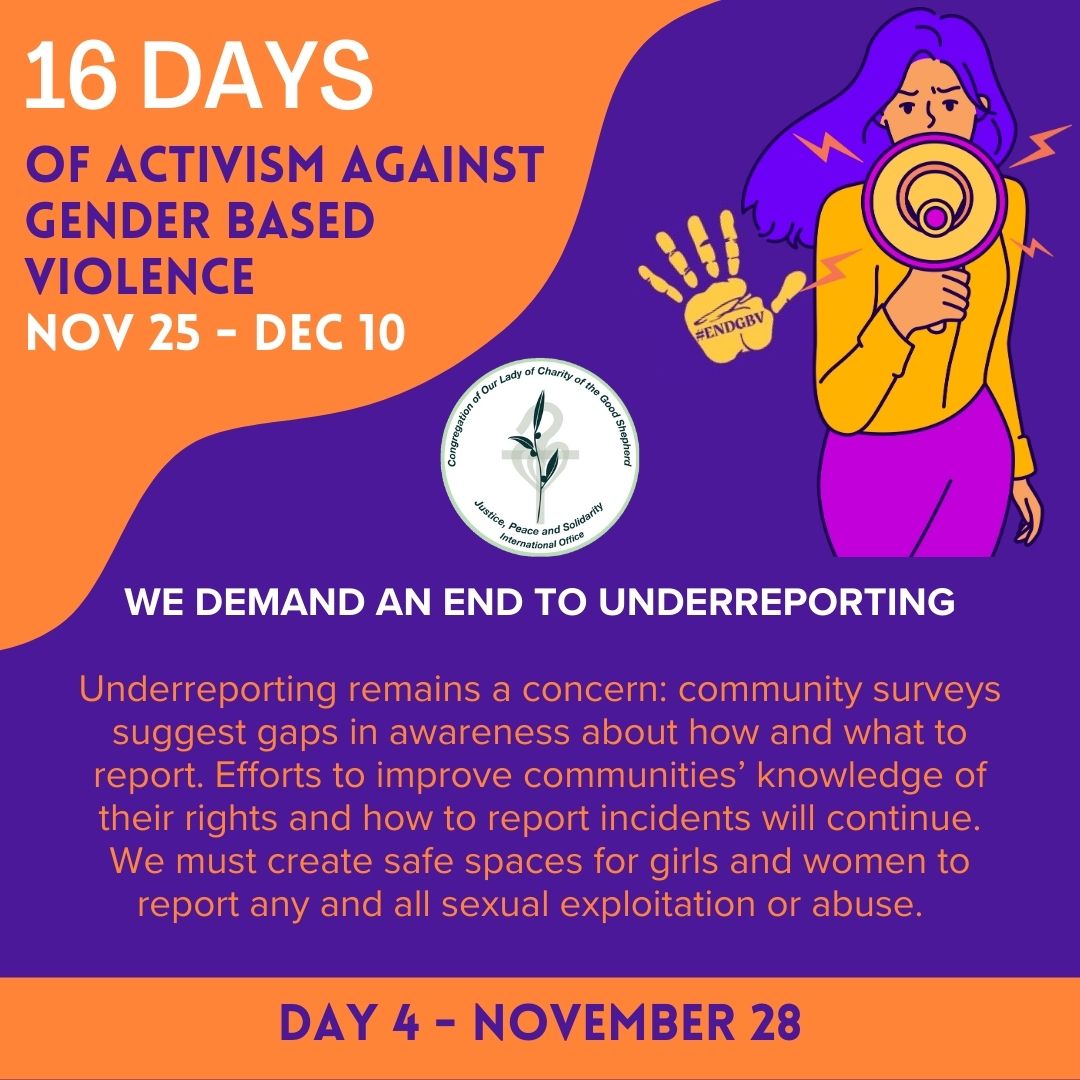 Day 4 #EndGBV - be the support and create the safe space; end the underreporting.

#16DaysOfActivism #NoExcuse @UN_Women @gsijp @GSIF_Foundation @rgs_gssweb @GSVolunteers @GoodShepherdRGS