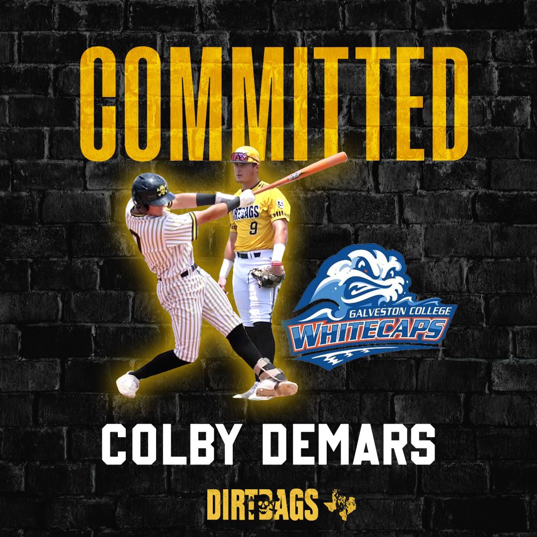 Congratulations to Class of 2024 @colby_demars9 (Colby Demars) on his commitment to @WhitecapBseball (Galveston College.) ☠️🐶 ➖➖➖➖➖➖➖➖➖➖➖➖➖ #dirtbag🆙 #damndirtbags #dirtbagstx