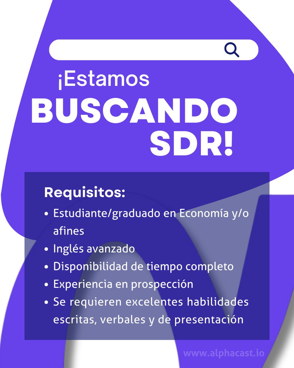 🚀 ¡Únete a #Alphacast! Buscamos un SDR para impulsar el crecimiento regional. Trabaja de manera remota, formando parte de un equipo distribuido en Argentina. Experiencia en ventas B2B es excluyente. ¡Envía tu CV a hirings@alphacast.io! 💼🌐 #Trabajo #Empleo